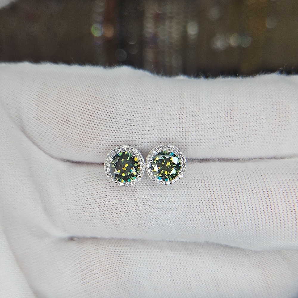 1ctx2 Dark Green Moissanite Halo Earrings